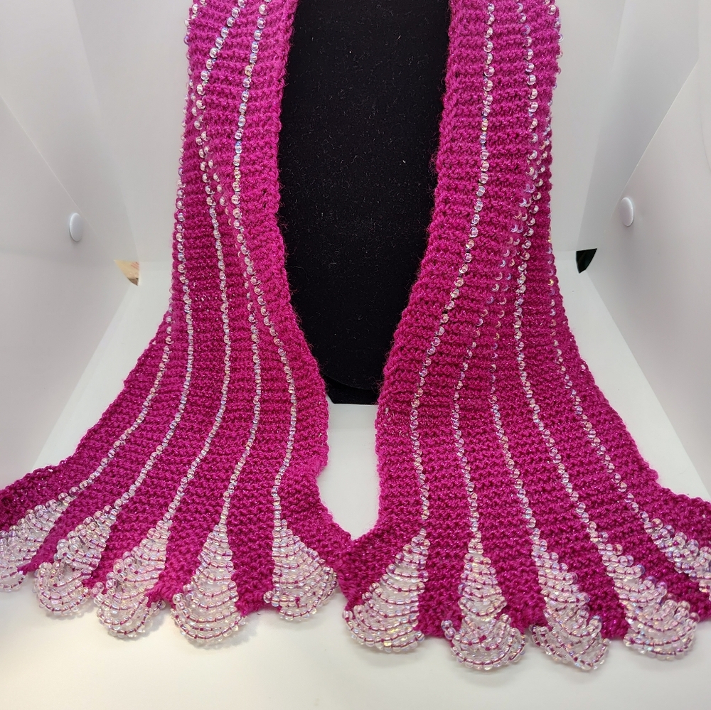 Knit Scarf Pink with over 1000 Beads. Great Holiday gift for parties